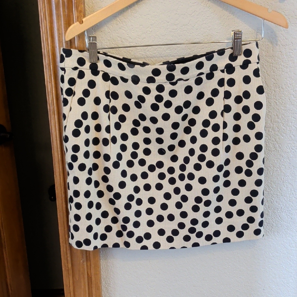 J. Crew Cream and Black Polka Dot Pencil Skirt